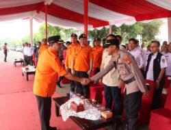 Polres Banyuasin Bersama Pemkab Banyuasin Apel Gelar Pasukan dan Simulasi Penanganan Karhutlah